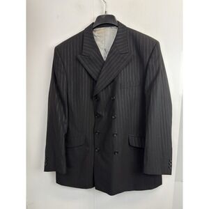 Alexandre London Men's 44R Double Breasted Wool Blend Blazer Black Striped